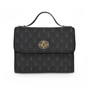 Front: Dark purse with a repeating Eiffel Tower pattern created from a photograph taken in Paris, France