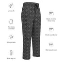 Feature view of ghost model in unisex wide-leg joggers with monochrome dahlia pattern — Victoria Island Monochrome Charm