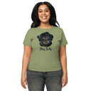 front artichoke Women’s waist length Stay Salty tee featuring a black Malshi (Maltese Shih Tzu) puppy graphic