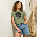 front artichoke Women’s waist length Stay Salty tee featuring a black Malshi (Maltese Shih Tzu) puppy graphic