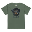 front pine flat Women’s waist length Stay Salty tee featuring a black Malshi (Maltese Shih Tzu) puppy graphic