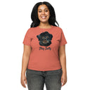 front red sorbet Women’s waist length Stay Salty tee featuring a black Malshi (Maltese Shih Tzu) puppy graphic