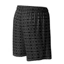 Right back view of ghost model in unisex mesh shorts with monochrome dahlia pattern — Victoria Island Monochrome Charm