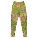 Women’s crossover leggings with pockets featuring foxtail fountain grass in green and pinkish-tan tones photographed in Yorba Linda, California