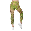 Women’s crossover leggings with pockets featuring foxtail fountain grass in green and pinkish-tan tones photographed in Yorba Linda, California