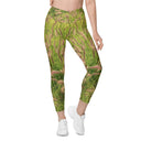 Women’s crossover leggings with pockets featuring foxtail fountain grass in green and pinkish-tan tones photographed in Yorba Linda, California