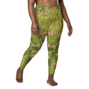 Women’s crossover leggings with pockets featuring foxtail fountain grass in green and pinkish-tan tones photographed in Yorba Linda, California