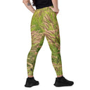 Women’s crossover leggings with pockets featuring foxtail fountain grass in green and pinkish-tan tones photographed in Yorba Linda, California