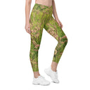 Women’s crossover leggings with pockets featuring foxtail fountain grass in green and pinkish-tan tones photographed in Yorba Linda, California
