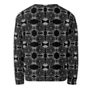 Back view of ghost model in unisex crew pullover sweatshirt with monochrome dahlia pattern — Victoria Island Monochrome Charm