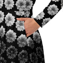 Vibe:Victoria Island Dahlia Monochrome Charm Long Sleeve Midi Dress - images on me