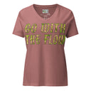 front heather mauve ghost Women’s V-neck Go With The Flow tee with lettering filled with foxtail fountain grass photographed in Yorba Linda, California