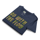 front flat heather navy Women’s V-neck Go With The Flow tee with lettering filled with foxtail fountain grass photographed in Yorba Linda, California