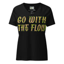 front black ghost Women’s V-neck Go With The Flow tee with lettering filled with foxtail fountain grass photographed in Yorba Linda, California