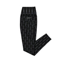 Women’s crossover leggings with pockets featuring a dark repeating Eiffel Tower pattern and Paris detail