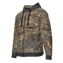 Left front view of ghost model in zip-up hoodie with all-over Cliffs of Moher rock-layer pattern, full zipper, drawcord hood by Images On Me.