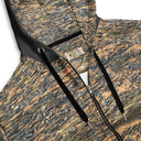Close-up view of zip-up hoodie with all-over Cliffs of Moher rock-layer pattern, full zipper, drawcord hood by Images On Me.