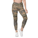 Front view of female model wearing crossover-waist leggings with all-over Cliffs of Moher rock-layer pattern (Nature’s Pattern) by Images On Me.
