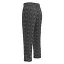 Left back view of ghost model in unisex wide-leg joggers with monochrome dahlia pattern — Victoria Island Monochrome Charm