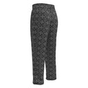 Left back view of ghost model in unisex wide-leg joggers with monochrome dahlia pattern — Victoria Island Monochrome Charm