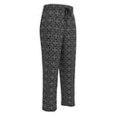 Right front view of ghost model in unisex wide-leg joggers with monochrome dahlia pattern — Victoria Island Monochrome Charm
