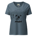 front heather slate ghost Women’s V-neck Playful Pup tee featuring a Shih-poo (Shih Tzu Poodle mix) with her tongue sticking out
