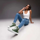 Vibe: Historic Scottish Highland Castle Garden Hedge and Flowers High Top Canvas Shoes for Women - images on me