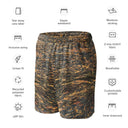 Left front view of ghost model in unisex mesh shorts with breathable mesh and all-over Cliffs of Moher rock-layer pattern (Nature’s Pattern)