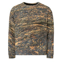 Front view of ghost model in pullover sweatshirt with all-over Cliffs of Moher rock-layer pattern; ribbed crew neck, cuffs, and hem 