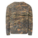 Back view of ghost model in pullover sweatshirt with all-over Cliffs of Moher rock-layer pattern; ribbed crew neck, cuffs, and hem 