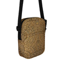 back angle Vaulted Glory crossbody convertible bag with a warm gold geometric pattern inspired by Gothic fan-vault architecture in London