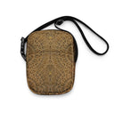 front Vaulted Glory crossbody convertible bag with a warm gold geometric pattern inspired by Gothic fan-vault architecture in London