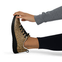 Women’s Vaulted Glory sneakers with a warm gold and brown geometric pattern inspired by Gothic fan-vault architecture in London