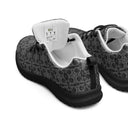 Inside tongue view of women’s sneakers with monochrome dahlia pattern — Victoria Island Monochrome Charm - black soles