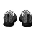 Back view of women’s sneakers with monochrome dahlia pattern — Victoria Island Monochrome Charm - black solesv