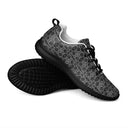 Right side view of women’s sneakers with monochrome dahlia pattern — Victoria Island Monochrome Charm - black soles