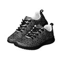 Left front view of women’s sneakers with monochrome dahlia pattern — Victoria Island Monochrome Charm - black soles
