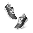 Dancing view of women’s sneakers with monochrome dahlia pattern — Victoria Island Monochrome Charm - white soles