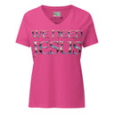 berry ghost of Women’s We Need Jesus Sunrise V-neck tee with lettering filled with an Aruba sunrise photograph